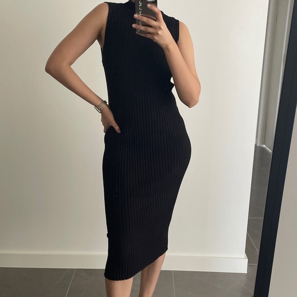 Zara | Dresses | Zara Ribbed Black Midi 